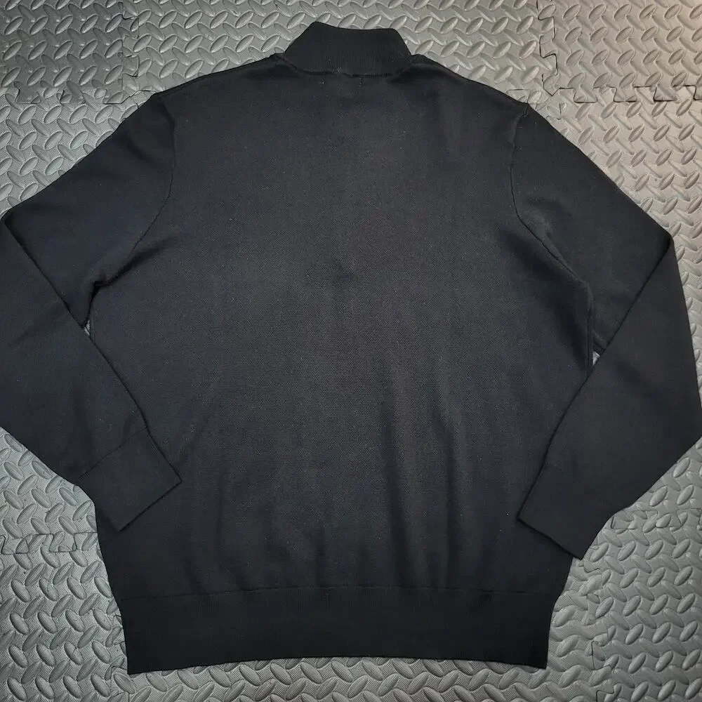 Brooks Brothers Merino Wool Quarter Zip Sweater XL Black Pullover Golf Luxury